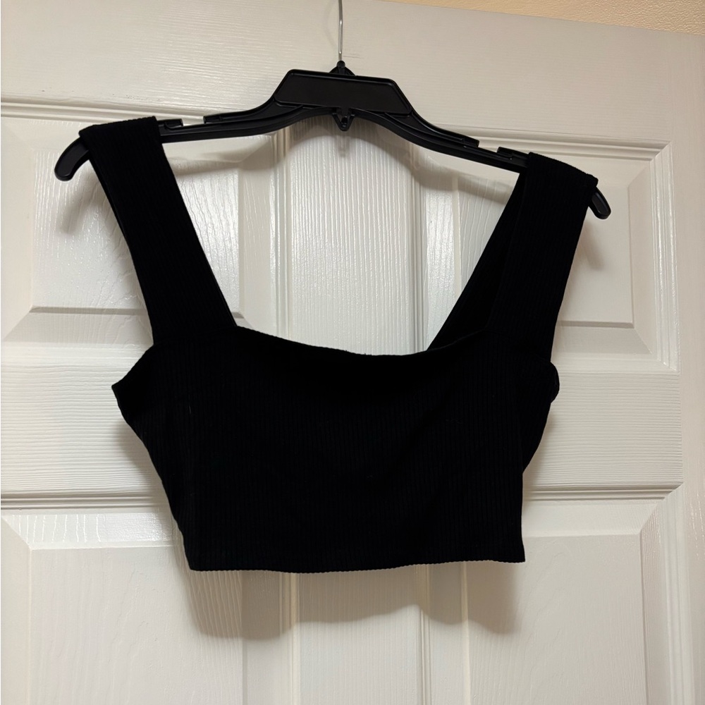 REFORMATION Black Ribbed Square Neck Cropped Top - Picture 3 of 8